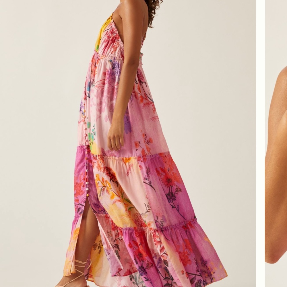 Anthropologie Pink Floral Maxi Dress - Picture 4 of 16